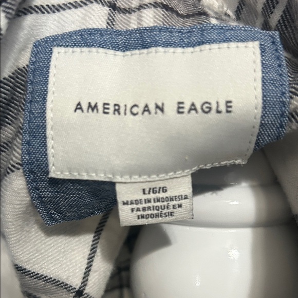 American Eagle Outfitters Gray and White Flannel Shirt , Pearl Buttons - Picture 2 of 8